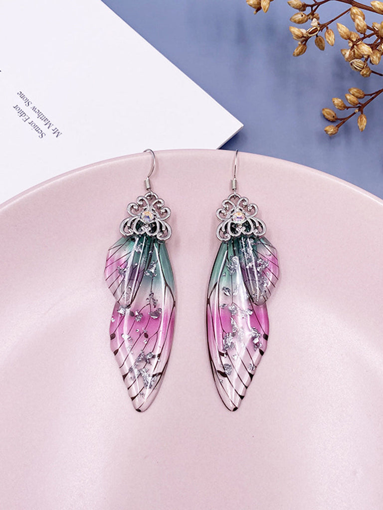 Boucles d'oreilles en cristal d'aile de cigale avec strass irisés et ailes de papillon