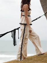 Carica l&#39;immagine nel visualizzatore di Gallery, Sleeveless Loose Plain Two-Piece Wavy Lace Wide-Leg Pants Set