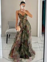 Load image into Gallery viewer, Elegant Painted Floral Print V-Neck A-Line Maxi Dress