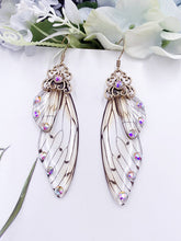 Charger l&#39;image dans la galerie, Boucles d&#39;oreilles ailes de cigale en cristal strass gris ailes de papillon