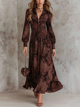 Load image into Gallery viewer, Brown Paisley Zippered Waist Maxi Dress