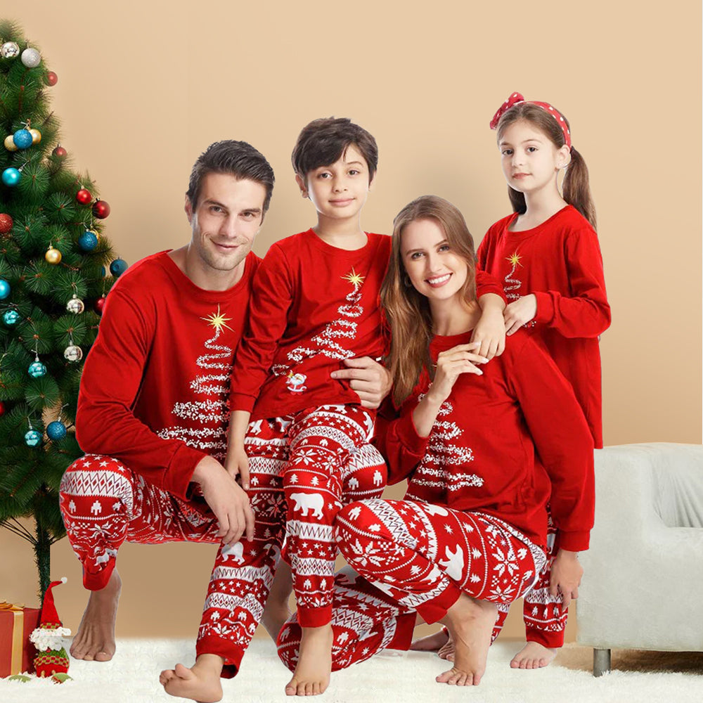 Ensemble de pyjama assorti à imprimé sapin de Noël rouge pour femme 