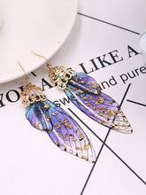 Laden Sie das Bild in den Galerie-Viewer, Butterfly Wing Blue Rhinestone Cicada Wing Crystal Earrings