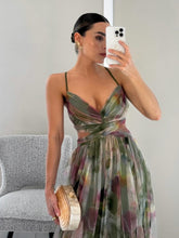 Load image into Gallery viewer, Elegant Painted Floral Print V-Neck A-Line Maxi Dress