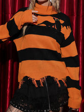 Load image into Gallery viewer, Halloween Cat Stripe Fringe Sweater