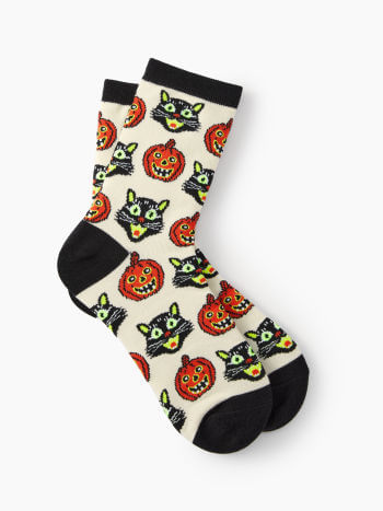 Pumpkin and Cat Funny Halloween Socks