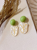 White Tulip Gold Floral Earrings