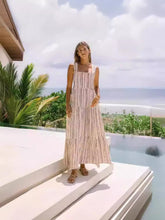 Carregar imagem no visualizador da galeria, Elastic Shirring Back Beige And Black Print Maxi Dress