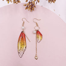 Load image into Gallery viewer, Butterfly Wing Orange Gold Foil Cicada Wing Tassel Earrings