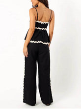 Görseli Galeri görüntüleyiciye yükleyin, Sleeveless Loose Plain Two-Piece Wavy Lace Wide-Leg Pants Set