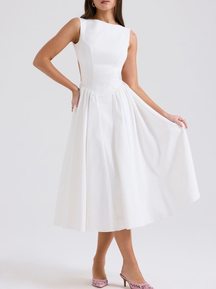 White Twill Midi Sundress