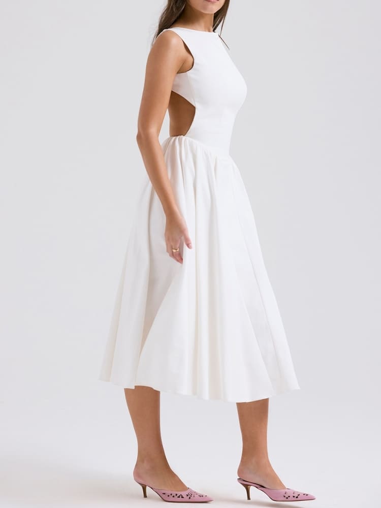 White Twill Midi Sundress