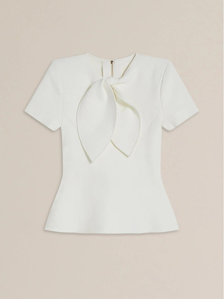 Crepe Knit Cravat Top & Pleated Suiting Maxi Skirt