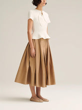 Load image into Gallery viewer, Crepe Knit Cravat Top &amp; Pleated Suiting Maxi Skirt