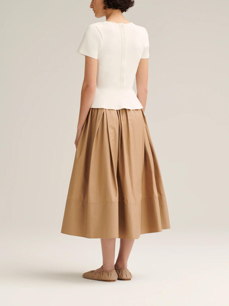 Crepe Knit Cravat Top & Pleated Suiting Maxi Skirt
