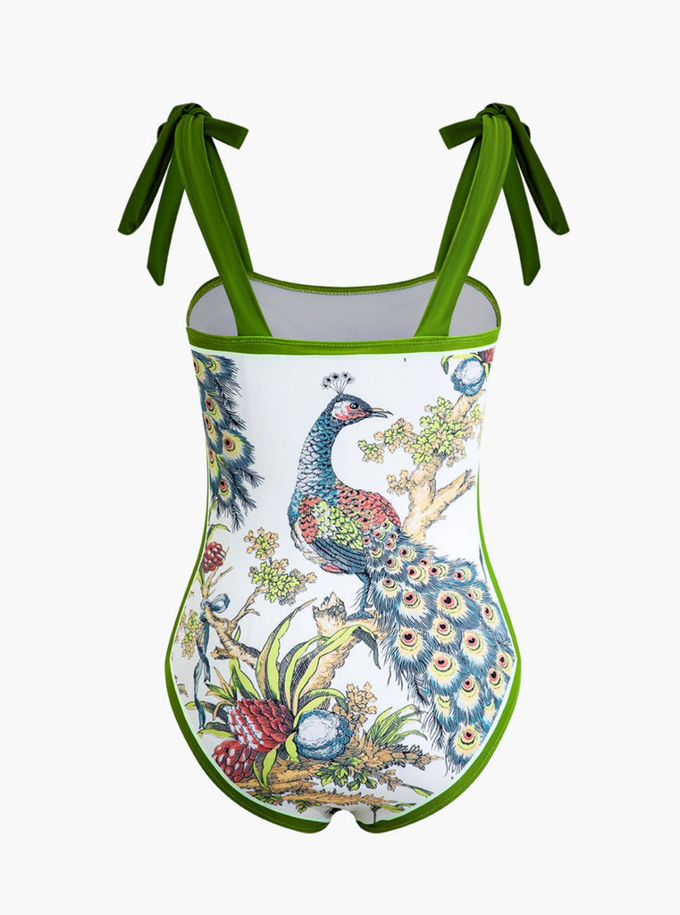 Peacock Print Tummy Control One-Piece Swimsuit