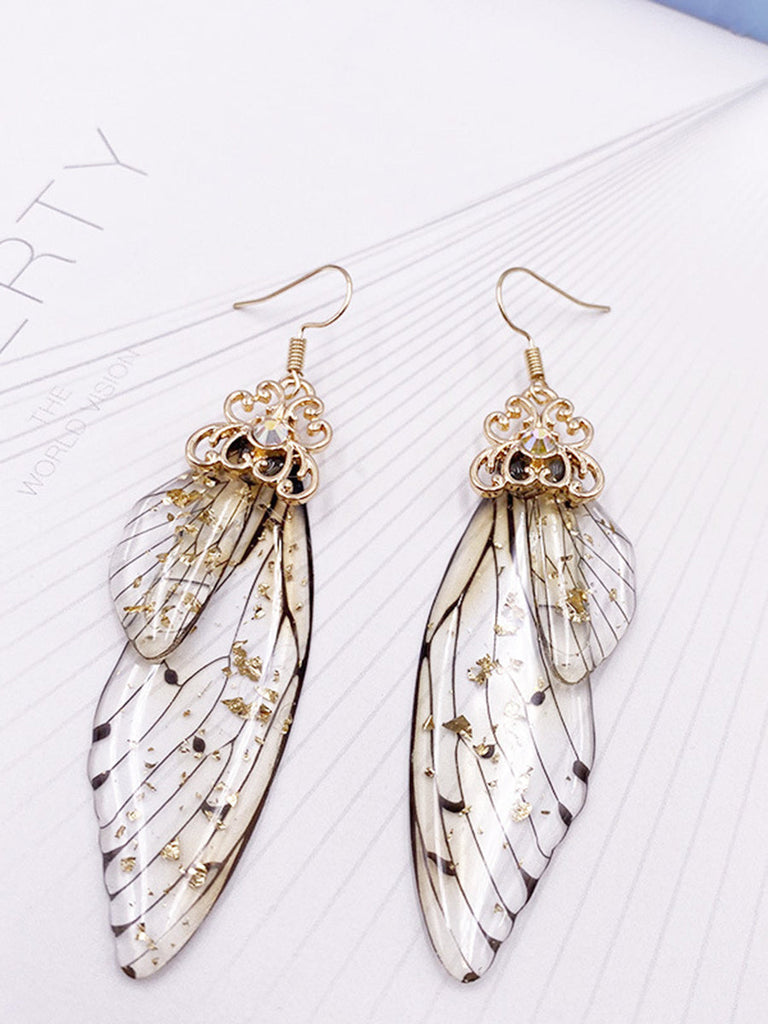 Boucles d'oreilles ailes de cigale en cristal strass gris ailes de papillon