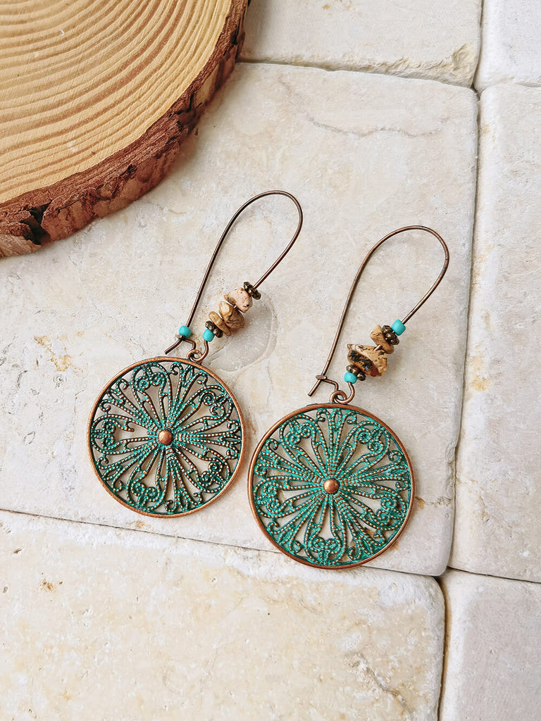 Vintage Round Engraved Hook Ethnic Earrings