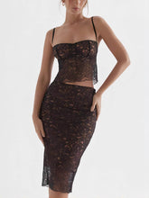 Carica l&#39;immagine nel visualizzatore di Gallery, Sexy Lace Suspender Crop Top And Hip-Covering Skirt Two-Piece Set