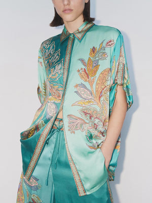 Unique Exquisite Satin Plant Flower Print Loose set