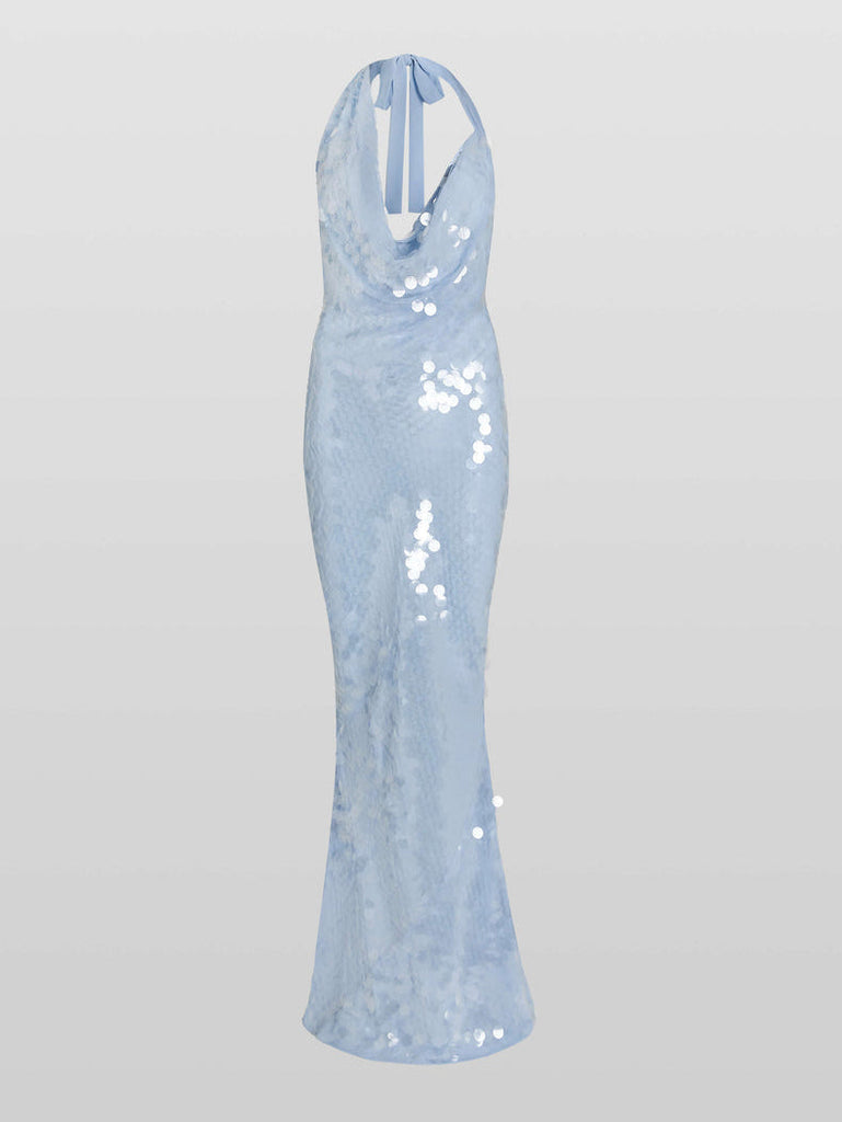 Elegant And Sexy Halterneck Sequined Fishtail Maxi Dress