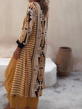 Laden Sie das Bild in den Galerie-Viewer, Retro Geometric Ethnic Print Open Front Slit Duster Kimono