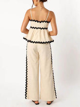 画像をギャラリービューアに読み込む, Sleeveless Loose Plain Two-Piece Wavy Lace Wide-Leg Pants Set