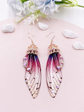 Load image into Gallery viewer, Butterfly Wing Purple Rhinestone Cicada Wing Crystal Earrings