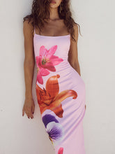 Load image into Gallery viewer, Unique Violet Floral Print Strap Midi Dress