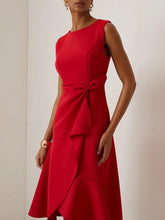 Load image into Gallery viewer, Red Sleeveless Midi Elegant A-line Dress with Waist Twist for Day-to-Night
