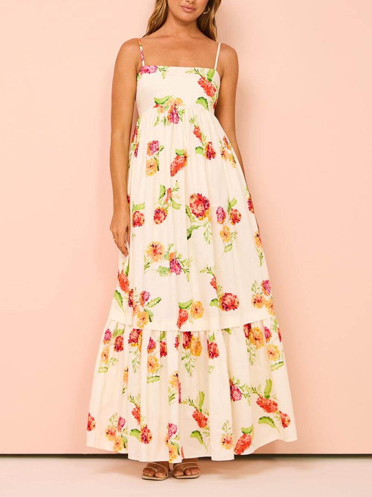 Robe extra longue dos nu à imprimé floral unique