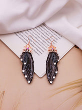 画像をギャラリービューアに読み込む, Butterfly Wing Black Rhinestone Cicada Wing Crystal Earrings