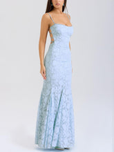 Laden Sie das Bild in den Galerie-Viewer, Elegant Blue Jacquard Sexy Suspender Fishtail Maxi Dress