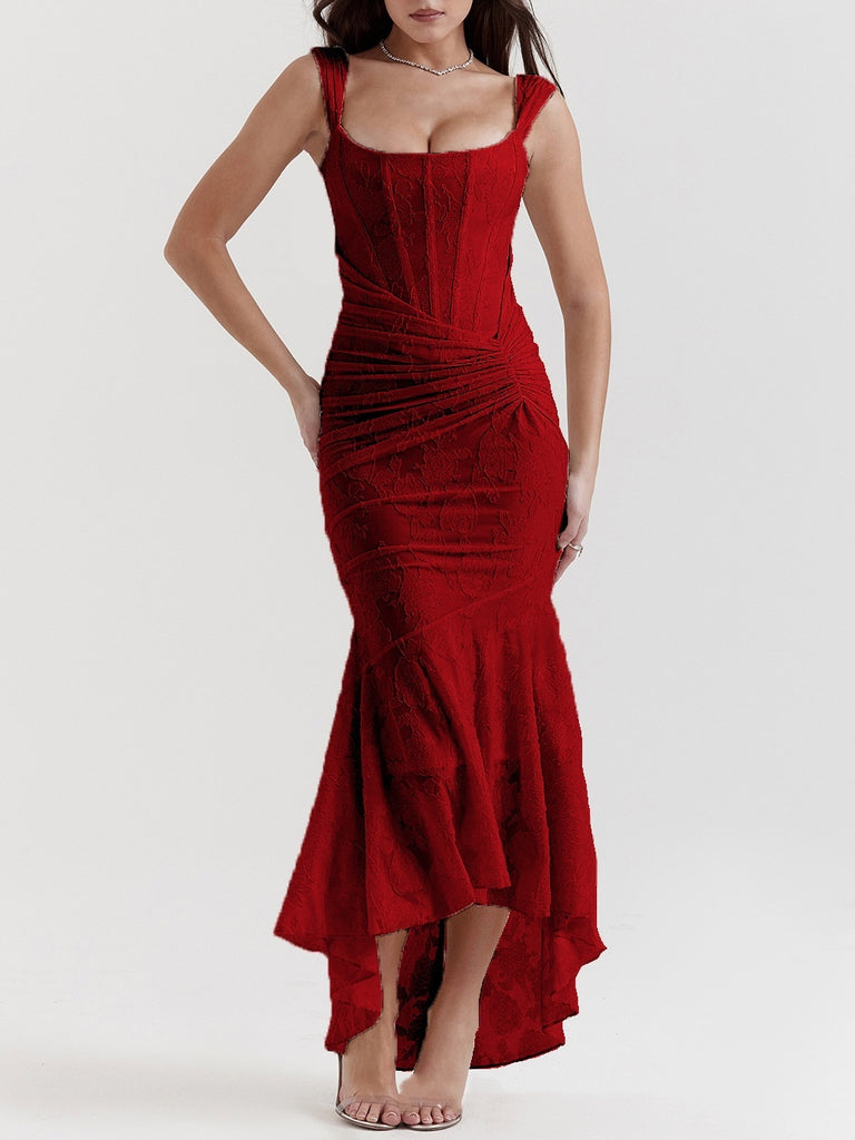 Red bell floral maxi dress