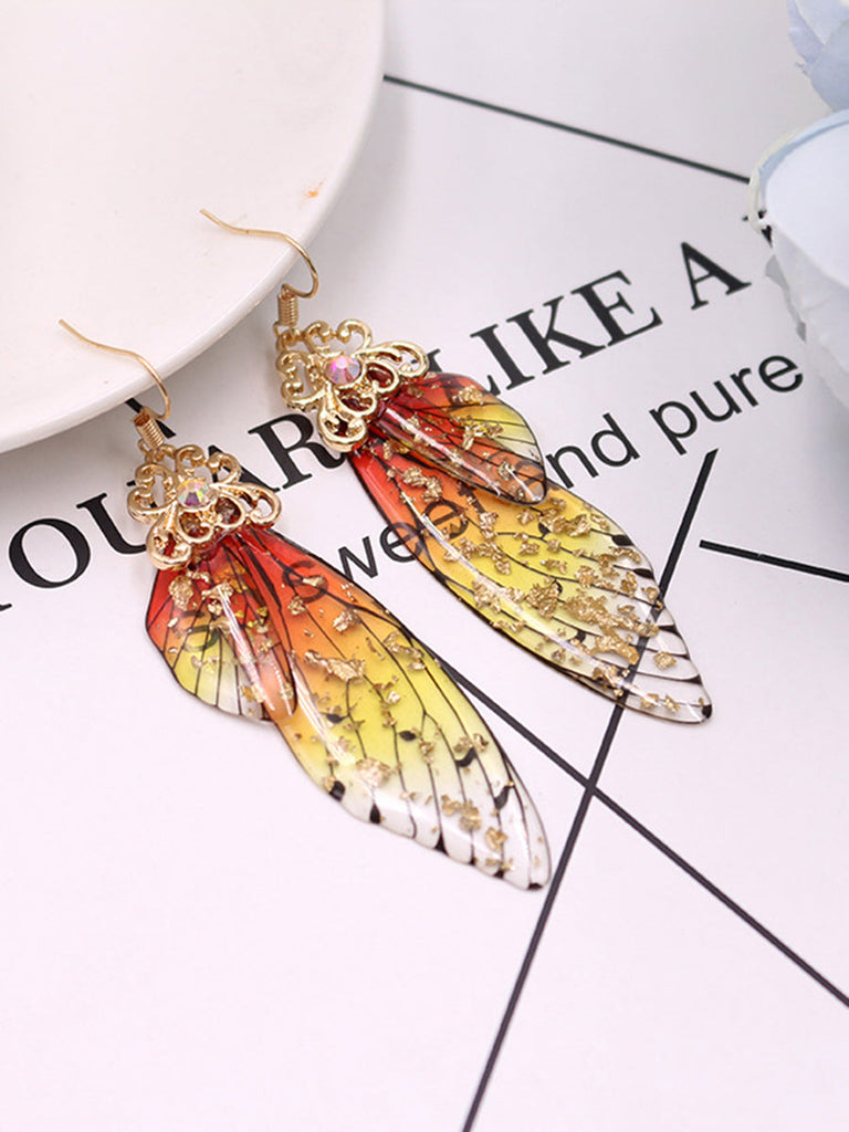 Boucles d'oreilles en cristal d'aile de cigale avec strass jaunes et ailes de papillon