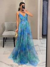 Load image into Gallery viewer, Elegant Painted Floral Print V-Neck A-Line Maxi Dress