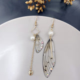 Butterfly Wing Grey Gold Foil Cicada Wing Tassel Earrings