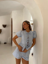 Načíst obrázek do prohlížeče Galerie, Tie Front Cotton Peplum Blouse Shorts