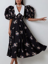 Load image into Gallery viewer, Black French Maxi Doll Collar Midi Dress