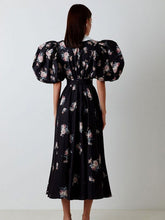 Load image into Gallery viewer, Black French Maxi Doll Collar Midi Dress