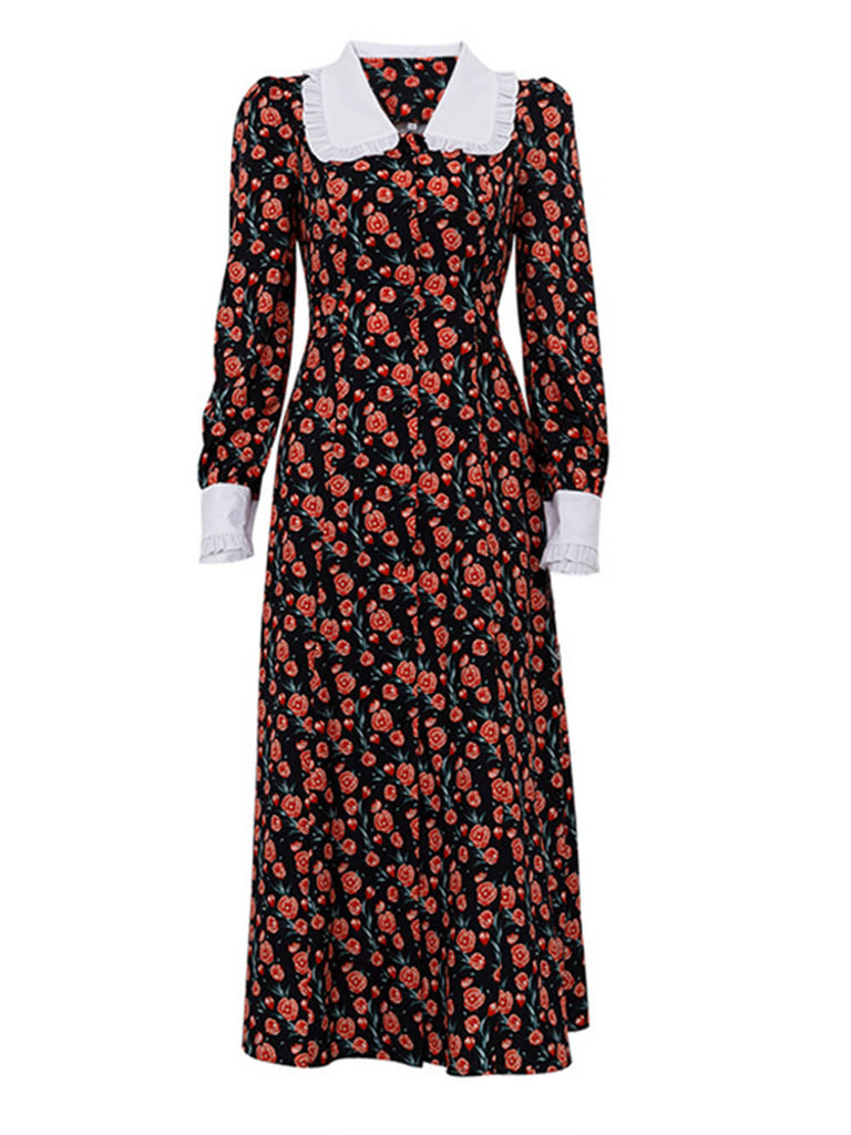 Printed Doll Collar Midi Dress