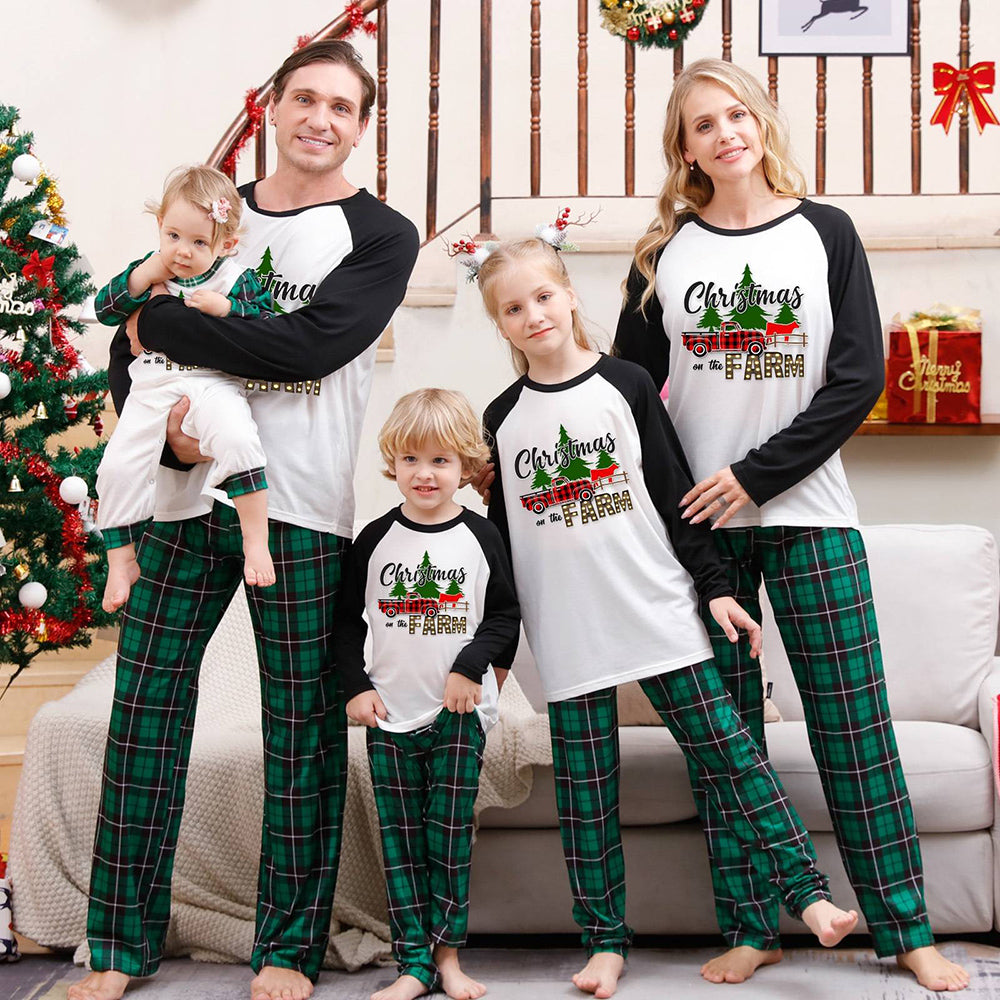 Merry Christmas Green Plaid and Black Pajamas Set