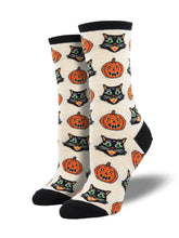 Load image into Gallery viewer, Pumpkin and Cat Funny Halloween Socks