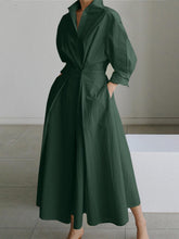 Load image into Gallery viewer, Elegant Pocket Button Lapel Collar Fold Solid Midi Dress
