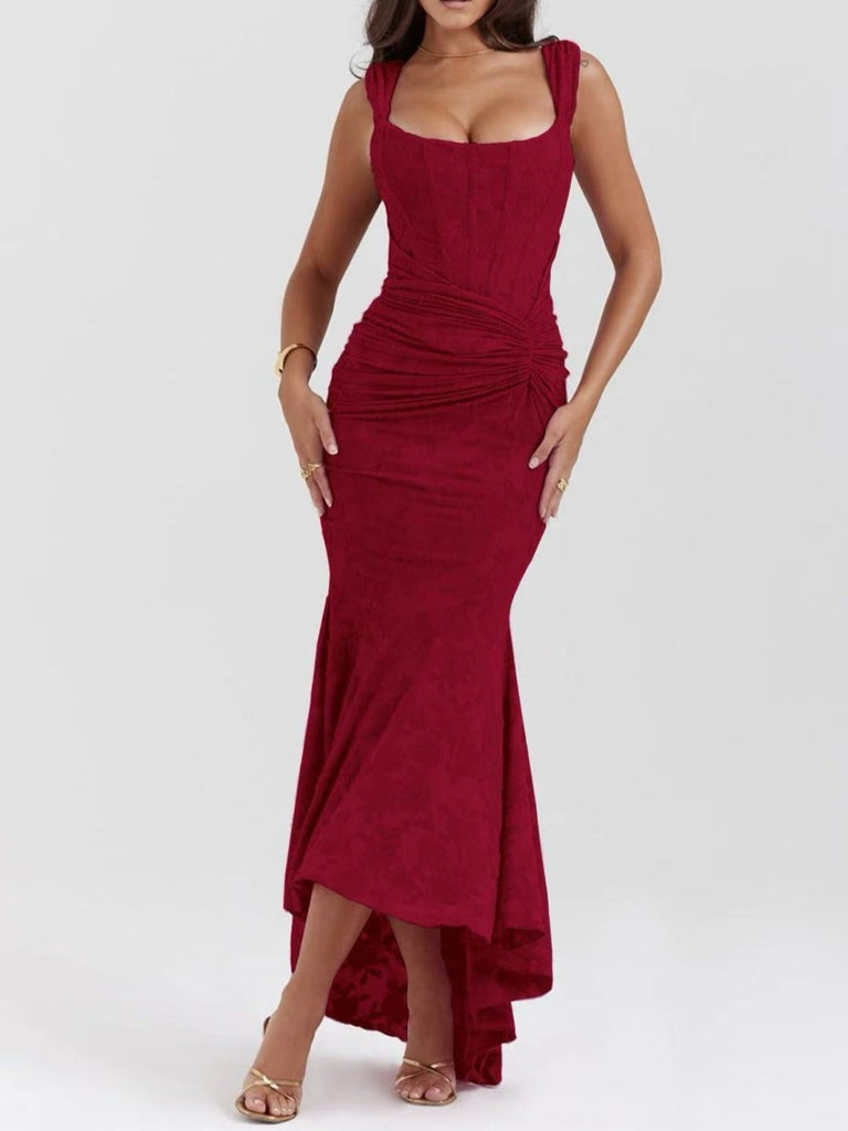 Red bell floral maxi dress