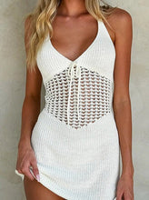 Load image into Gallery viewer, Halter Crochet Waist Backless Knit Mini Dress