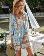 Lataa kuva Galleria-katseluun, V-neck Printed Casual Bohemian Short Dress