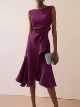 Load image into Gallery viewer, Red Sleeveless Midi Elegant A-line Dress with Waist Twist for Day-to-Night