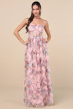 Stunning Element Mesh Ruffled Strapless Maxi Dress
