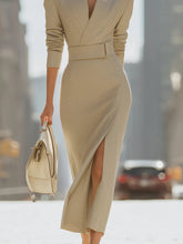 Load image into Gallery viewer, Stand Collar Waist And Slit Dress